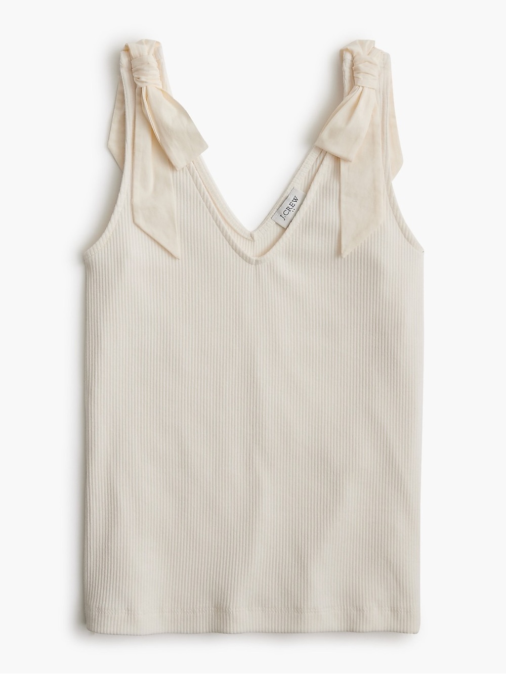 J. Crew Cream Ribbed Tank with Tie Shoulder Straps